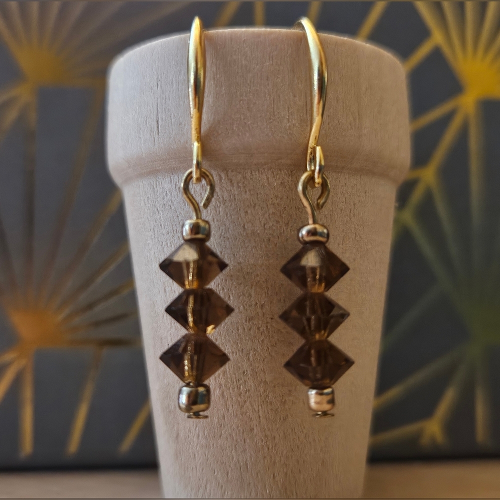 Elegant Gold and Brown Earrings